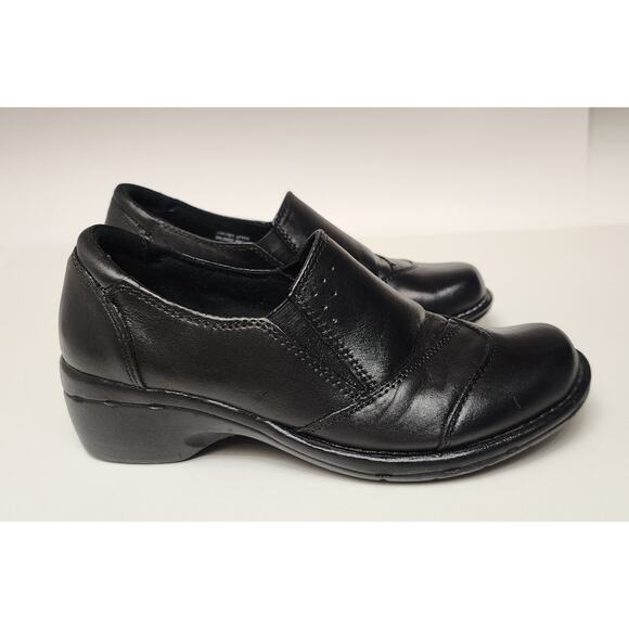 Earth Origins Victoria Black Leather Clog Heel Loafers 2013F Women's Size 8M - Picture 1 of 10